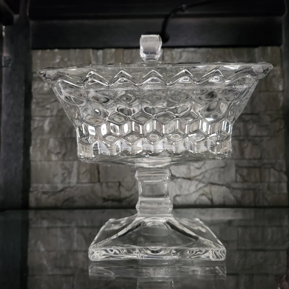 VTG Fostoria American Clear Wedding Bowl With Lid /Candy Dish/Compote HEAVY! - Picture 3 of 16